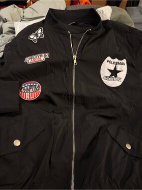 Kids Black Patch Bomber Jacket - Unbranded